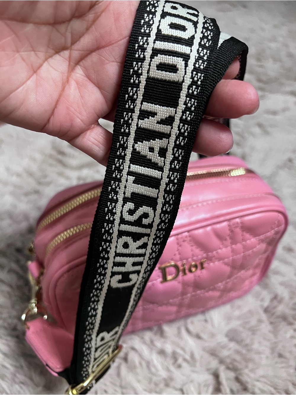 Dior Pink Quilted Leather Camera Bag from the beauty line with Signature Strap - Picture 3 of 11